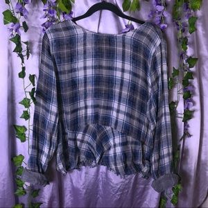 Cloth & Stone Blue Plaid Peplum Blouse